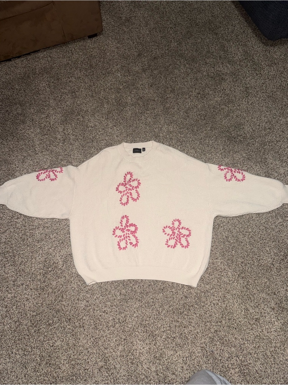 Cyrus cream sweater with pink floral embroidery